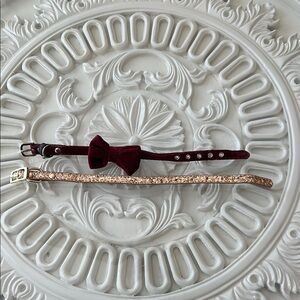 Classy Christian Siriano Gold Glitter & add.burgundy bowTie Dog Collar XS/S NWOT
